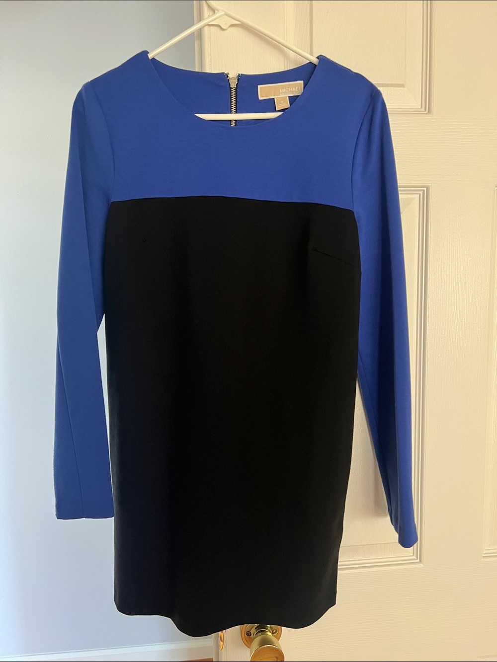 Michael Kors Royal Blue and Black Long-Sleeve Shift Dress